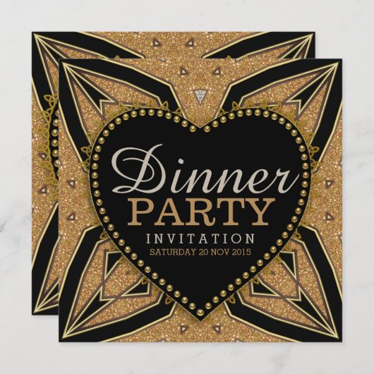 Goldene Liebe Art Deco Dinner Party Einladungen (Vorne/Hinten)