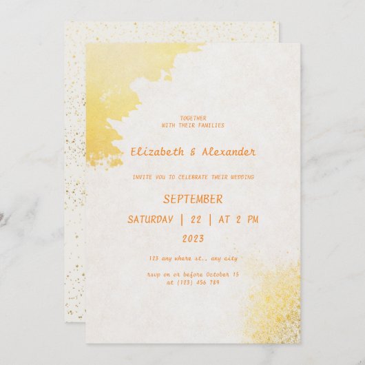 Goldene Liebe: Elegante Hochzeit Einladung (Vorne/Hinten)