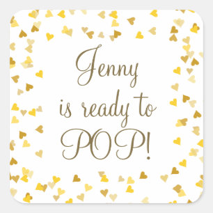 Goldene Liebe Herz bereit zum Pop Kinderdusche/Spr Quadratischer Aufkleber