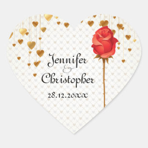 Goldene Liebe Herz und Rose Hochzeit Herz-Aufkleber