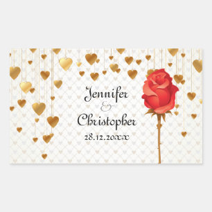 Goldene Liebe Herz und Rose Hochzeit Rechteckiger Aufkleber