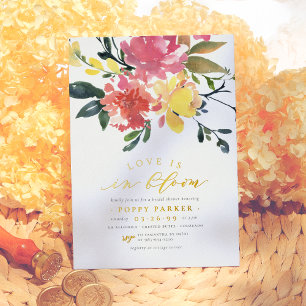 Goldene Liebe in Blüte Frühling Hochzeitsbrause Folieneinladung
