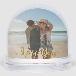 Goldene Liebe Sie Elegantes Foto für moderne Schri Schneekugeln