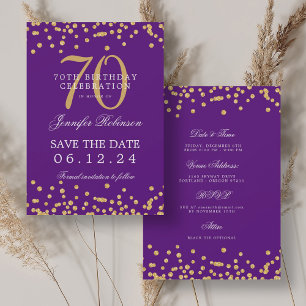 Goldene Lila 70. Geburtstag Save the Date Details Einladung