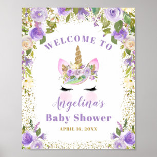 Goldene Lila Blütendusche Unicorn Kinderdusche Wil Poster