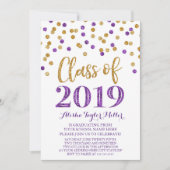 Goldene Lila Glitzer Confetti Graduation Party 201 Einladung (Vorderseite)