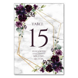 Goldene Lila Marmorplatte Tischnummer