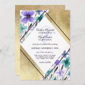 Goldene Lila Schwarze Aquamarine Blume Wasserfarbe Einladung (Vorne/Hinten)