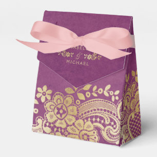 Goldene lila Vintage Spitzen-Gastgeschenk Hochzeit Geschenkschachtel