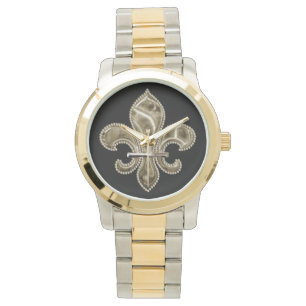 Goldene Lilie auf schwarz Armbanduhr