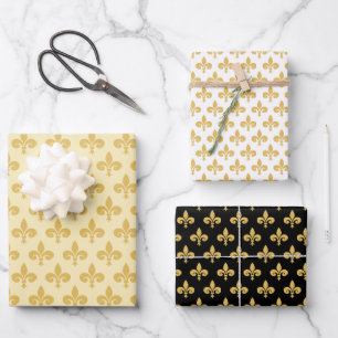 Goldene Lilie auf Schwarz Golden & White Geschenkpapier Set