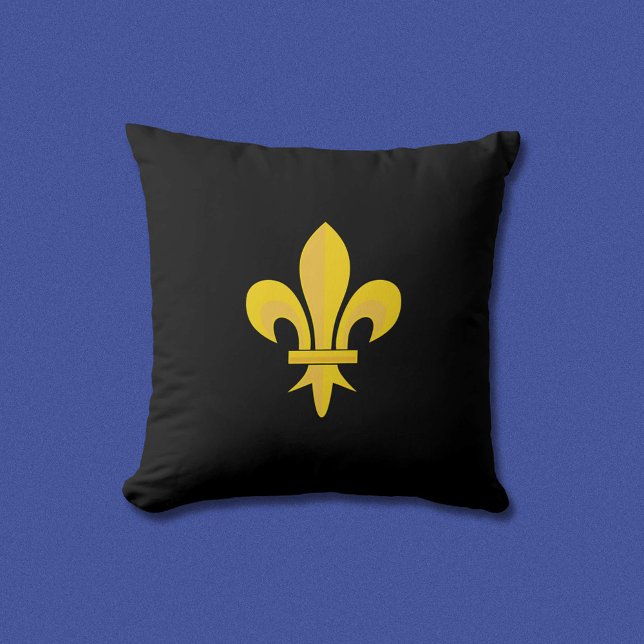 Goldene Lilie auf schwarzem Kissen (Gold Fleur de Lis on Black Pillow)