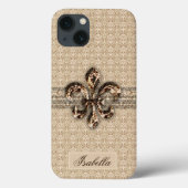 Goldene Lilie mit Cream Damask Muster Case-Mate iPhone Hülle (Rückseite)