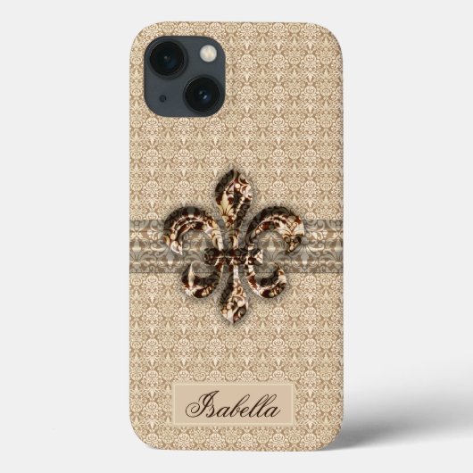 Goldene Lilie mit Cream Damask Muster Case-Mate iPhone Hülle (Rückseite)