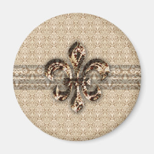Goldene Lilie mit Cream Damask Muster Magnet