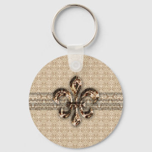 Goldene Lilie mit Cream Damask Muster Schlüsselanhänger