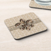 Goldene Lilie mit Cream Damask Muster Untersetzer (Linke Seite)