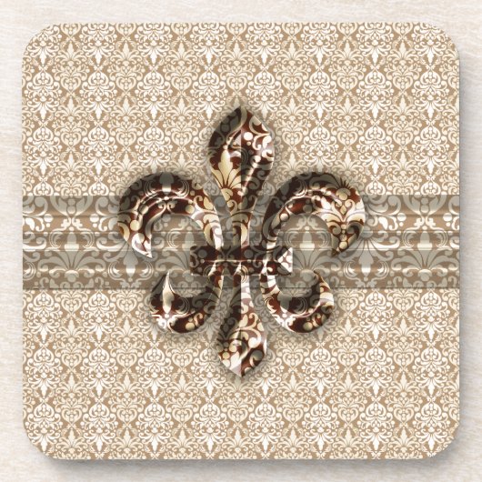 Goldene Lilie mit Cream Damask Muster Untersetzer (Vorderseite)
