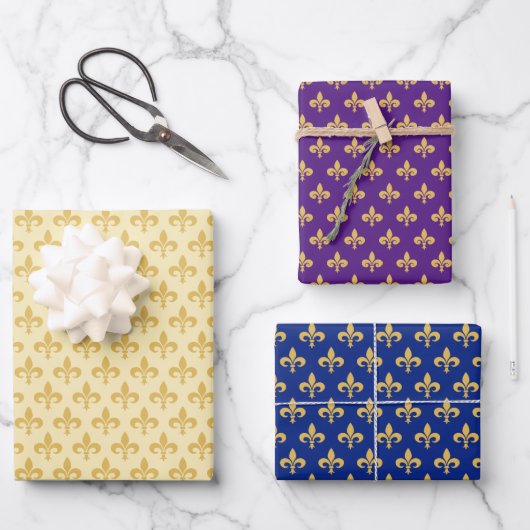 Goldene Lilie über Blau, Golden & Lila Geschenkpapier Set (Vorderseite)