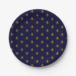 Goldene Lilie über Navy Blue Pappteller
