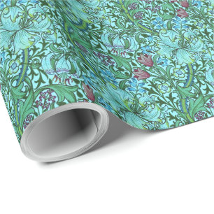 Goldene Lilie Vintage-Blumen Blau Pink Grün Geschenkpapier