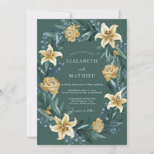 Goldene Lilien-Fichten-Hochzeit Einladung