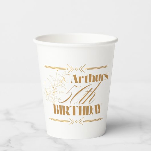 Goldene Lilien Thema Erwachsene Party Pappbecher (Rückseite)