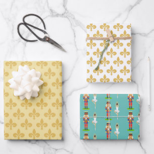 Goldene Lilienblumen, Nussknacker und Balletttänze Geschenkpapier Set