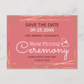 Goldene Lines Nurse Pinning Zeremonie Save the Dat Postkarte (Vorderseite)