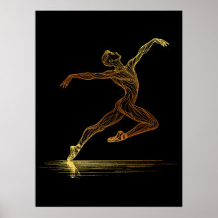 Goldene Linien Kunst Balletttänzer Elegante Illust Poster
