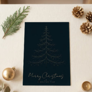 Goldene Linien Kunst Weihnachtsbaum Dunkel Marineb Feiertagskarte