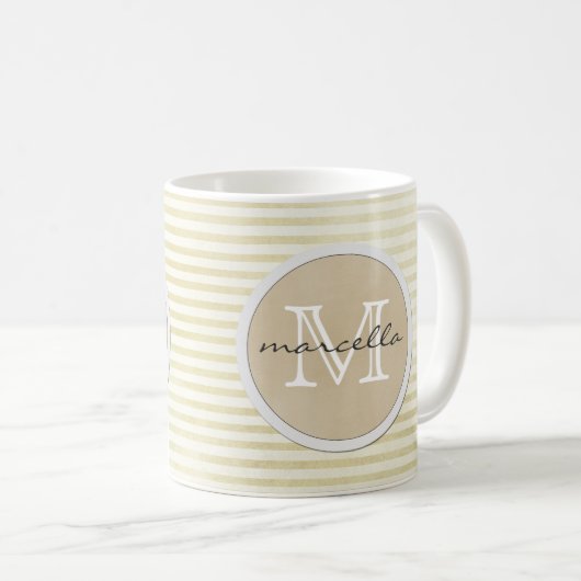 goldene Linien Streifen Hintergrund Monogramm Kaffeetasse (VorderseiteRechts)