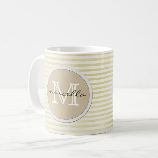 goldene Linien Streifen Hintergrund Monogramm Kaffeetasse (Vorderseite Links)