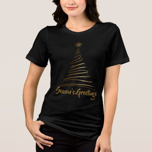 Goldene Linienkunst-Christbaum Tri-Blend Shirt (Vorderseite)