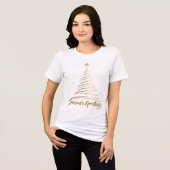 Goldene Linienkunst-Christbaum Tri-Blend Shirt (Vorderseite voll)