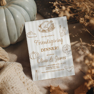 Goldene Linienkunst gestreifte Friendsgiving-Einla Einladung