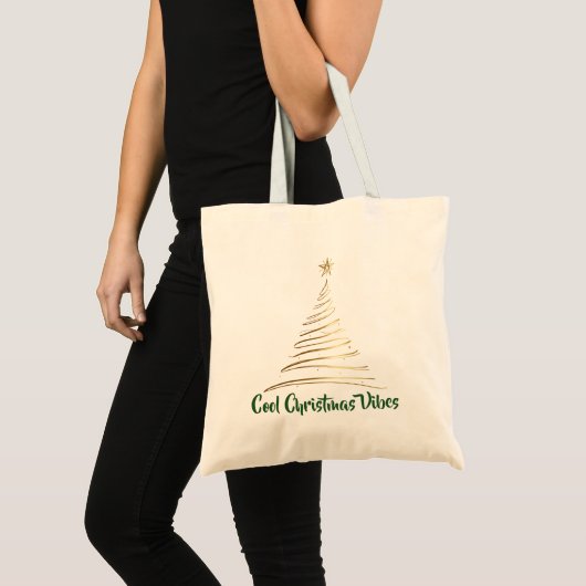 Goldene Linienkunst-Weihnachtsbaum Tragetasche (Vorderseite (Produkt))