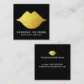 goldene Lippen auf schwarzem Schönheitsmakeup Quadratische Visitenkarte (Vorne/Hinten)
