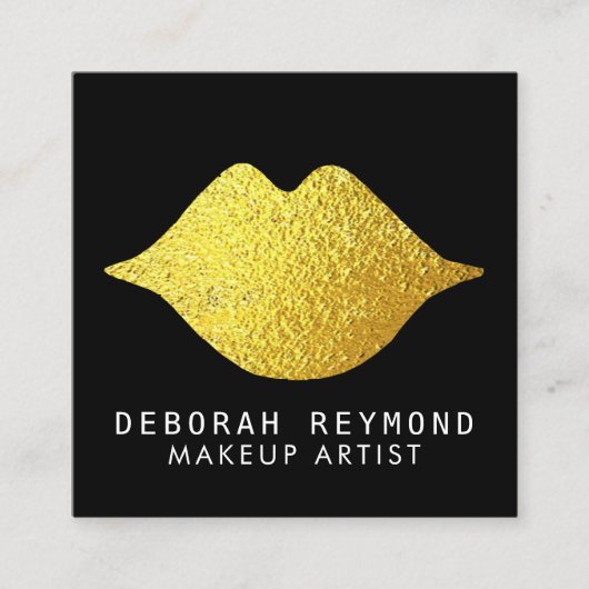 goldene Lippen auf schwarzem Schönheitsmakeup Quadratische Visitenkarte (Vorderseite)