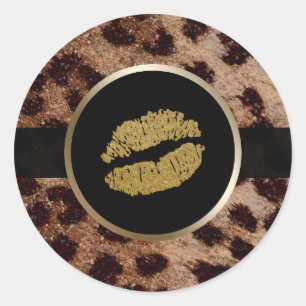 Goldene Lippen Glitter Funkeln Glänzend Gepard Leo Runder Aufkleber