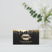 Goldene Lippen Gold Gold Modernes Schwarz & Gold Visitenkarte (Stehend Vorderseite)