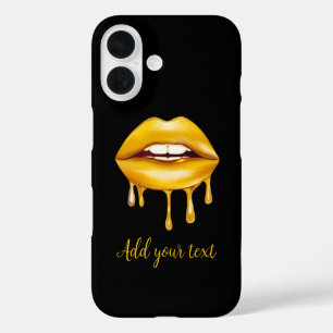 goldene Lippen, gürtelndes Muster iPhone 16 Hülle
