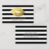 Goldene Lippen mit Schwarz-weißen Streifen - Makeu Visitenkarte (Vorne/Hinten)