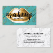 Goldene Lippen Modern Türkis Marmor Visitenkarte (Vorne/Hinten)