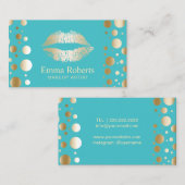 Goldene Lippen - Moderne Punkte Türkis Visitenkarte (Vorne/Hinten)