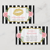 Goldene Lippen Rosa Blütenfarben Streifen Visitenkarte (Vorne/Hinten)