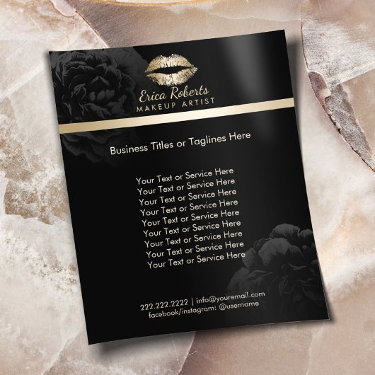 Goldene Lippen Schwarze Blumen Makeup Künstlerisch Flyer