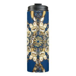 Goldene Locken, Orientalisches Vintage-Muster. Thermosbecher