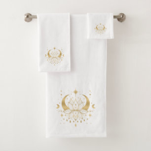 Goldene Lotus & Halbmond Badhandtuch Set