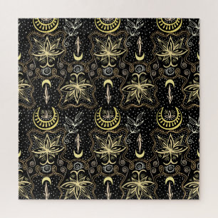 Goldene Lotus: Halbmond Vintage Eleganz. Puzzle